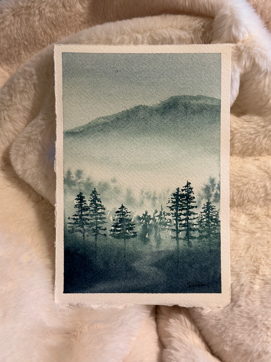 MISTY MOUNTAIN PASS WATERCOLOR...