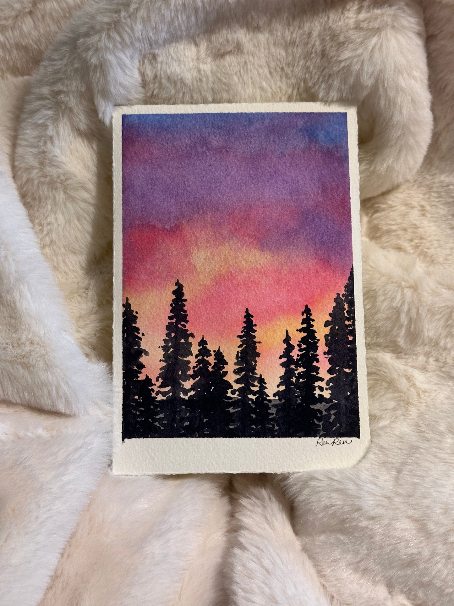 FOREST SUNSET WATERCOLOR...